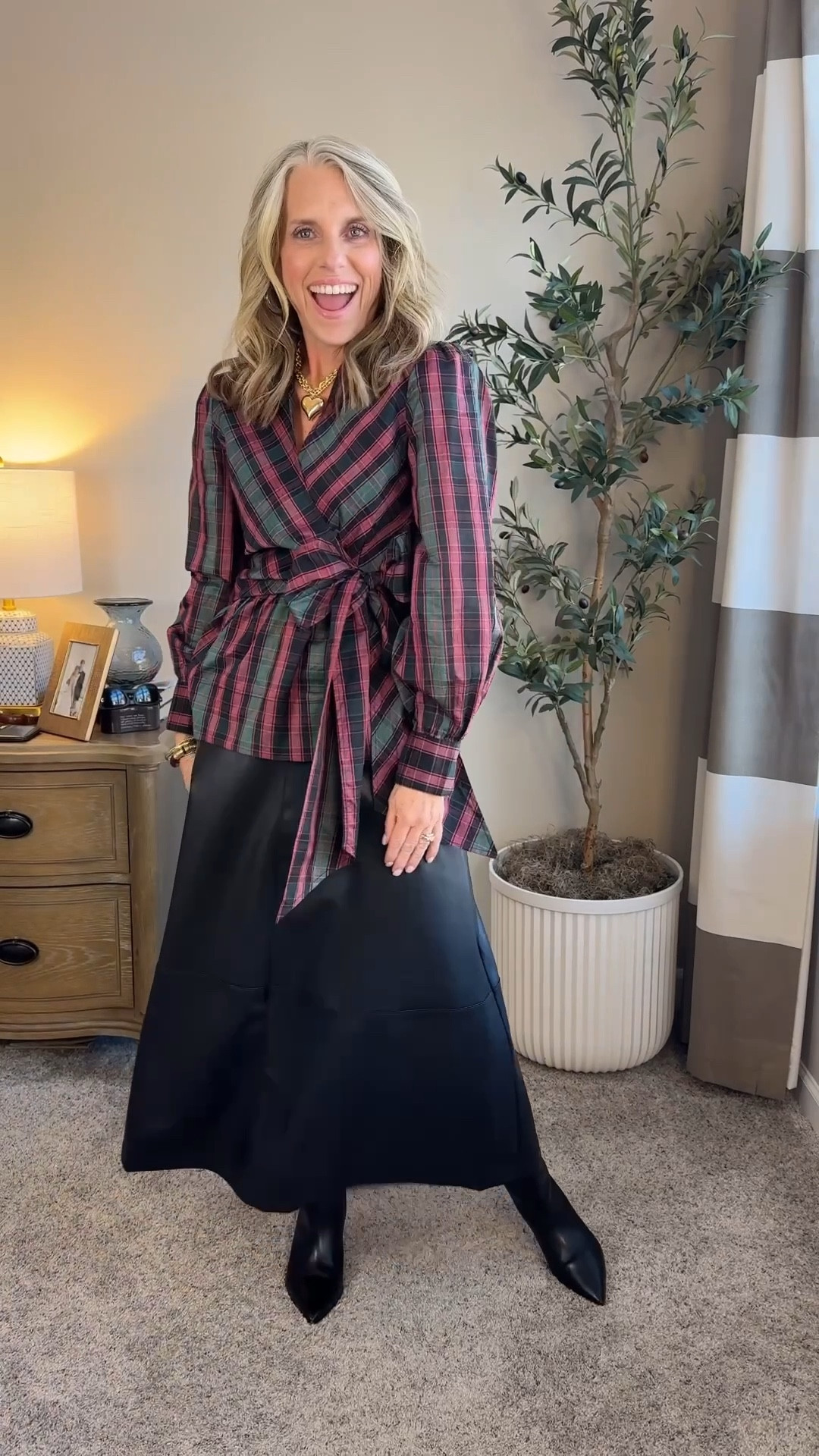 4 ways to wear this darling wrap front blouse. Perfect for the holidays and all winter long. Elevate casual, dressy or workwear. Wearing XS, 4 skirt, small burgundy pants, XS velvet pants, 8 jeans (run small, size up) 

#LTKWorkwear #LTKOver40 #LTKHoliday