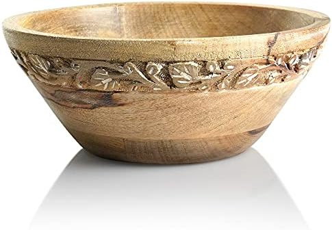 Mela Artisans Jasmine Medium Bowls (Whitewash, 9 x 4 x 8) – Mango Wood Decorative Bowl for Vegg... | Amazon (US)