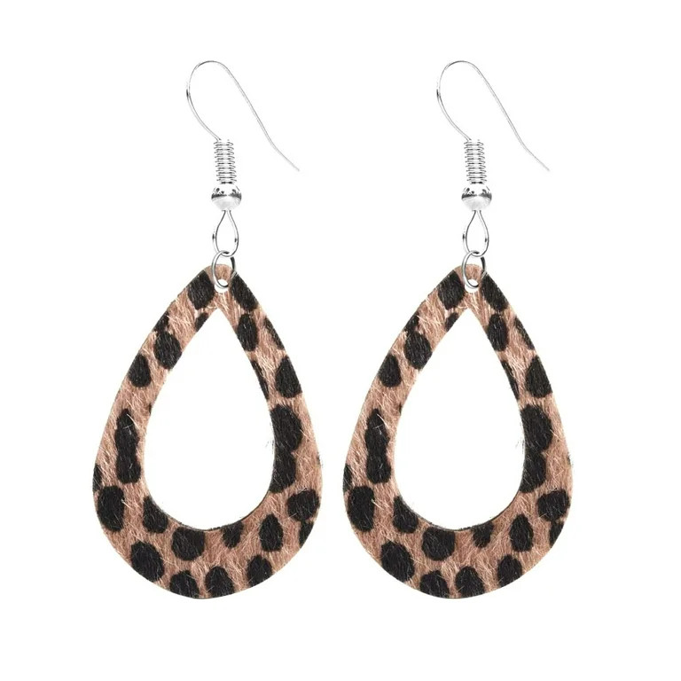 Opolski Women Dangle Earring Hook Leopard Print Teardrop Dangle Faux Leather Hook Earrings Fashio... | Walmart (US)
