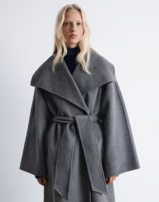 & Other Stories wool belted maxi coat with funnel neck in gray | ASOS | ASOS (Global)
