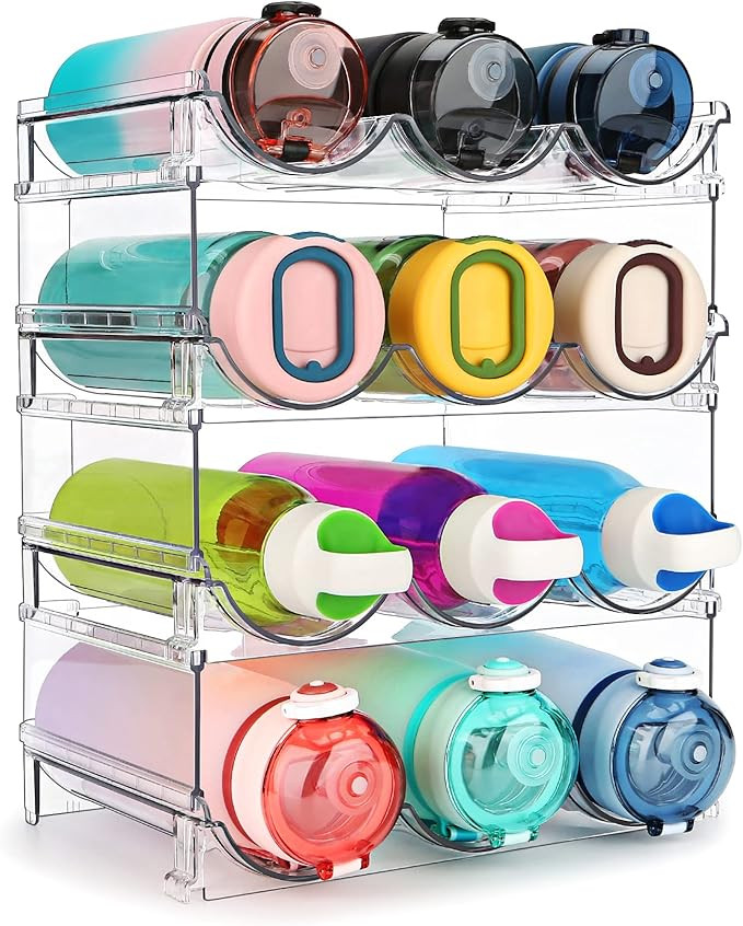 Water Bottle Organizer for Cabinet, 4 Pack Water Bottle Organization and Storage Shelf, Plastic W... | Amazon (US)