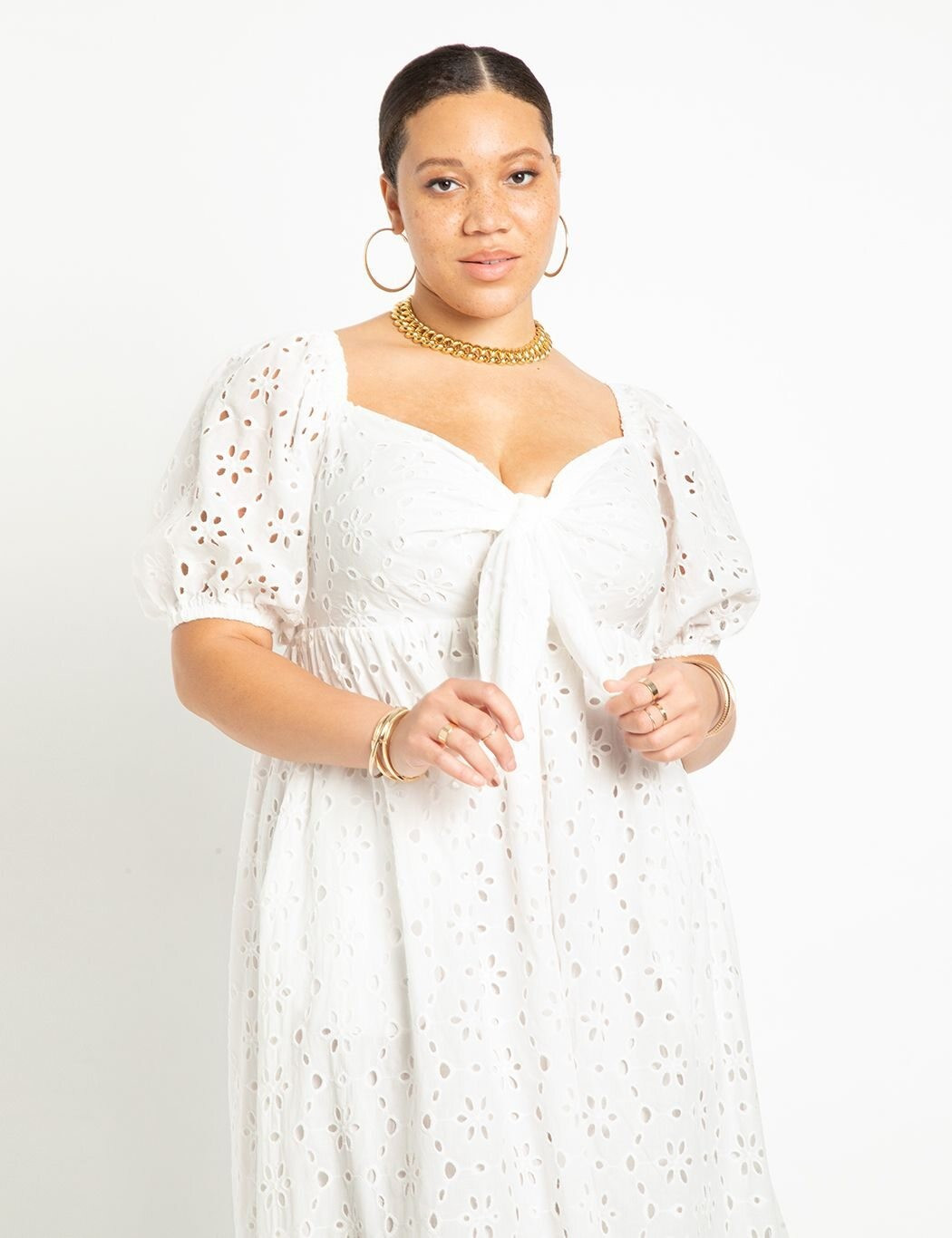 Eyelet Tie Front Maxi Dress | Eloquii
