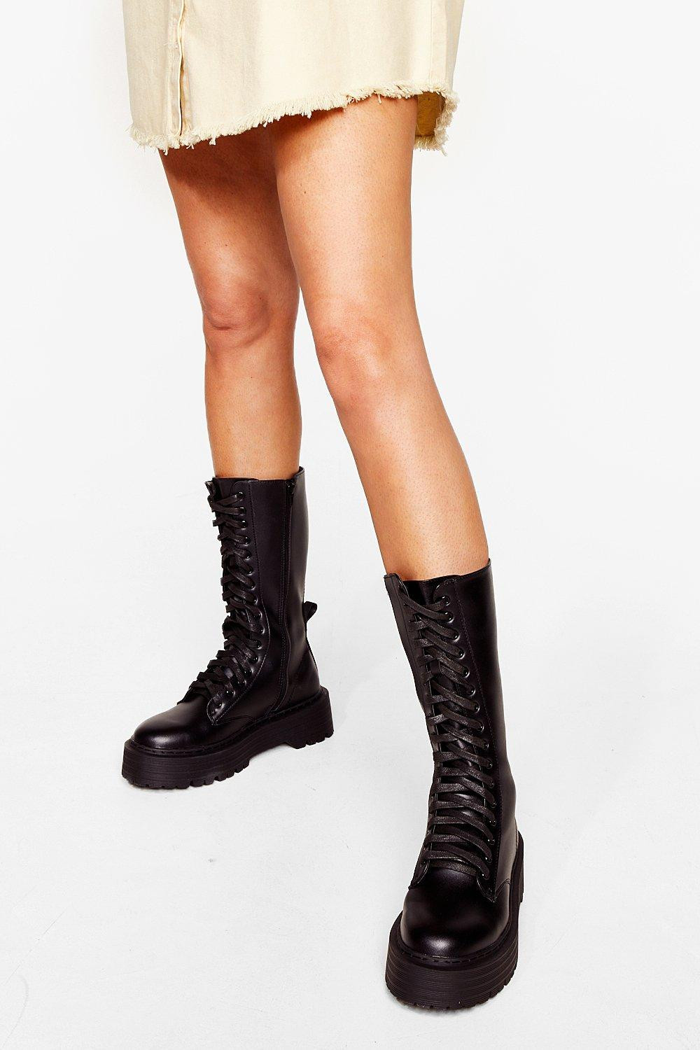 Womens Lace-Up the Stakes Cleated Calf High Boots - Black | NastyGal (US & CA)