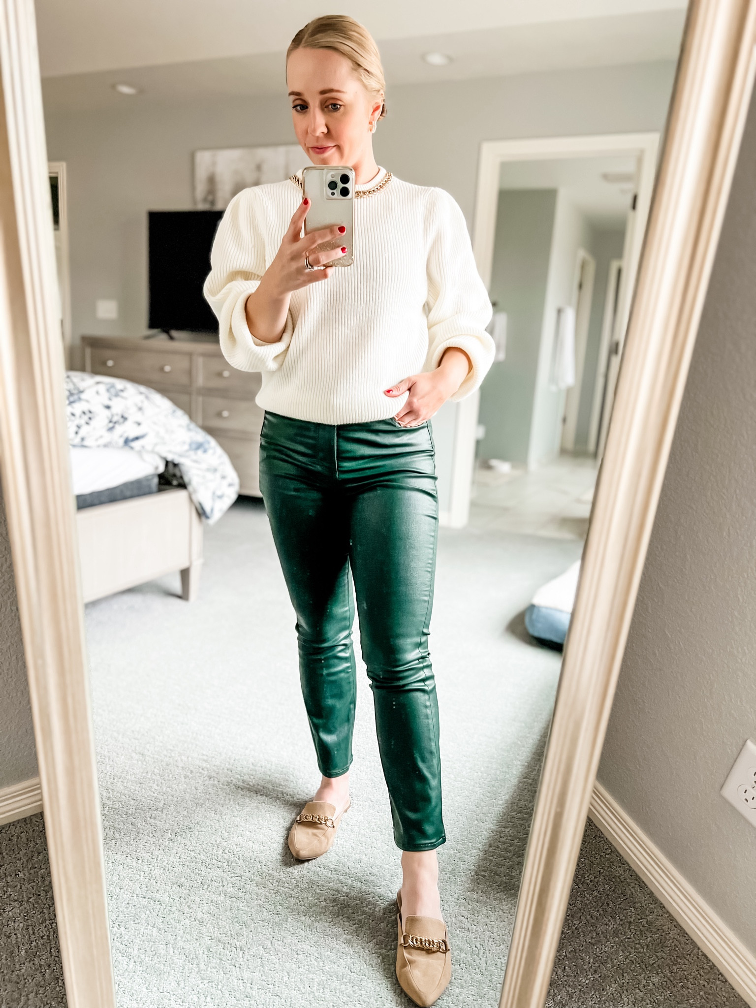 Sold out coated jeans, linking similar options. Size small petite sweaters fits true to size and 40% off. Holiday outfit. Winter outfit. Winter fashion. Petite. 

#LTKHoliday #LTKsalealert