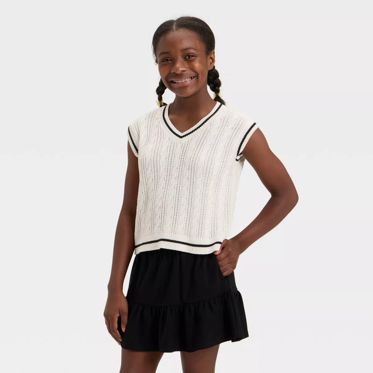 Girls' Cable Stitch Varsity Sweater Vest - Cat & Jack™ Cream L | Target