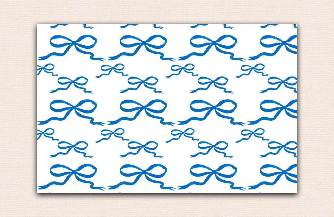 blue and white bow disposable placemats, paper southern placemat, christmas table, hostess gift, ... | Etsy (US)