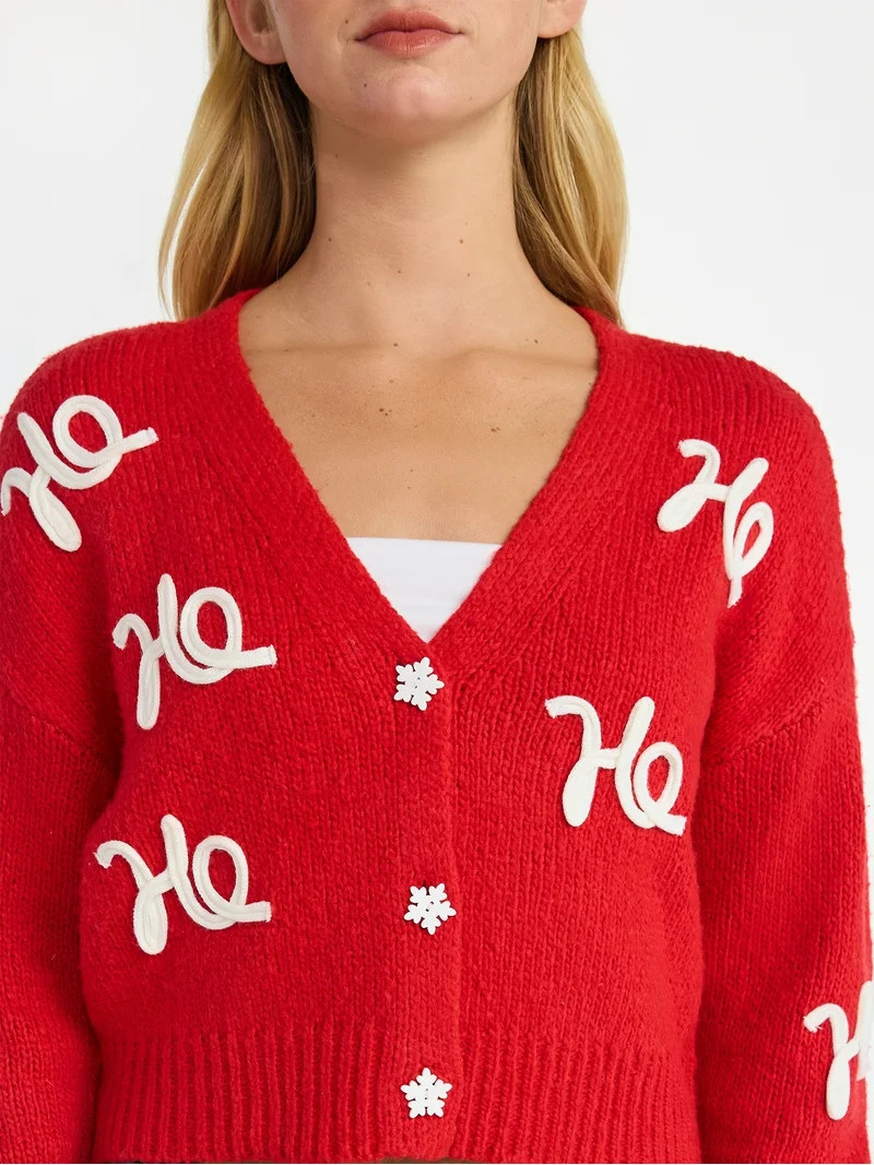 No Boundaries Embroidered Christmas Cardigan, Women's & Women's Plus | Walmart (US)