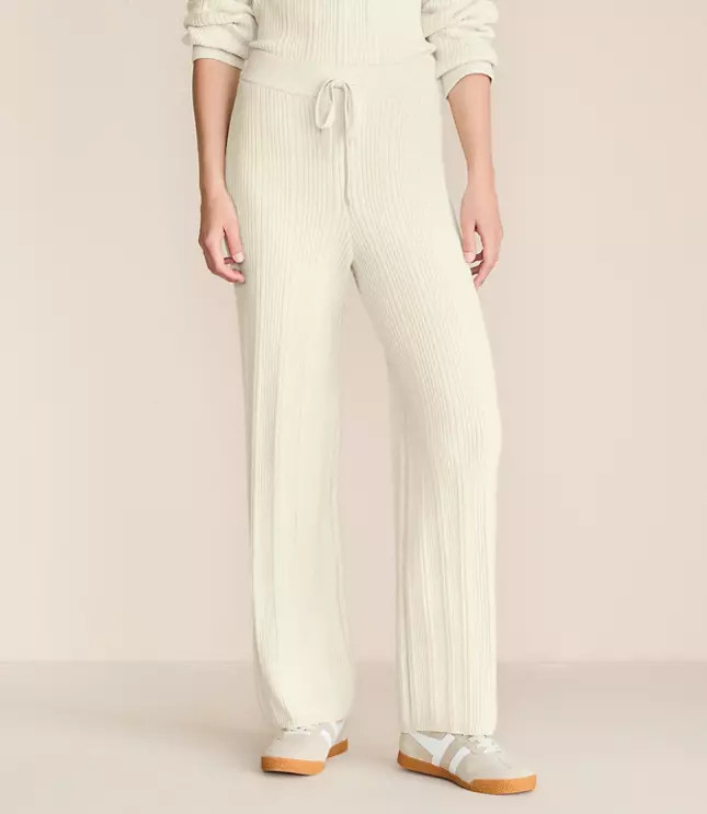 Petite Lou & Grey Heathered Ribbed Wide Leg Sweater Pants | LOFT