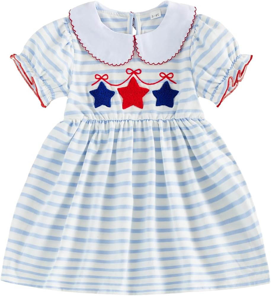 Amazon.com: Seyurigaoka Toddler Baby Girl 4th of July Outfit Striped Dress Peter Pan Collar Dress... | Amazon (US)