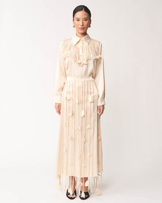 Maura Fringe Detail Button-Down Blouse-Cream | Benaar La