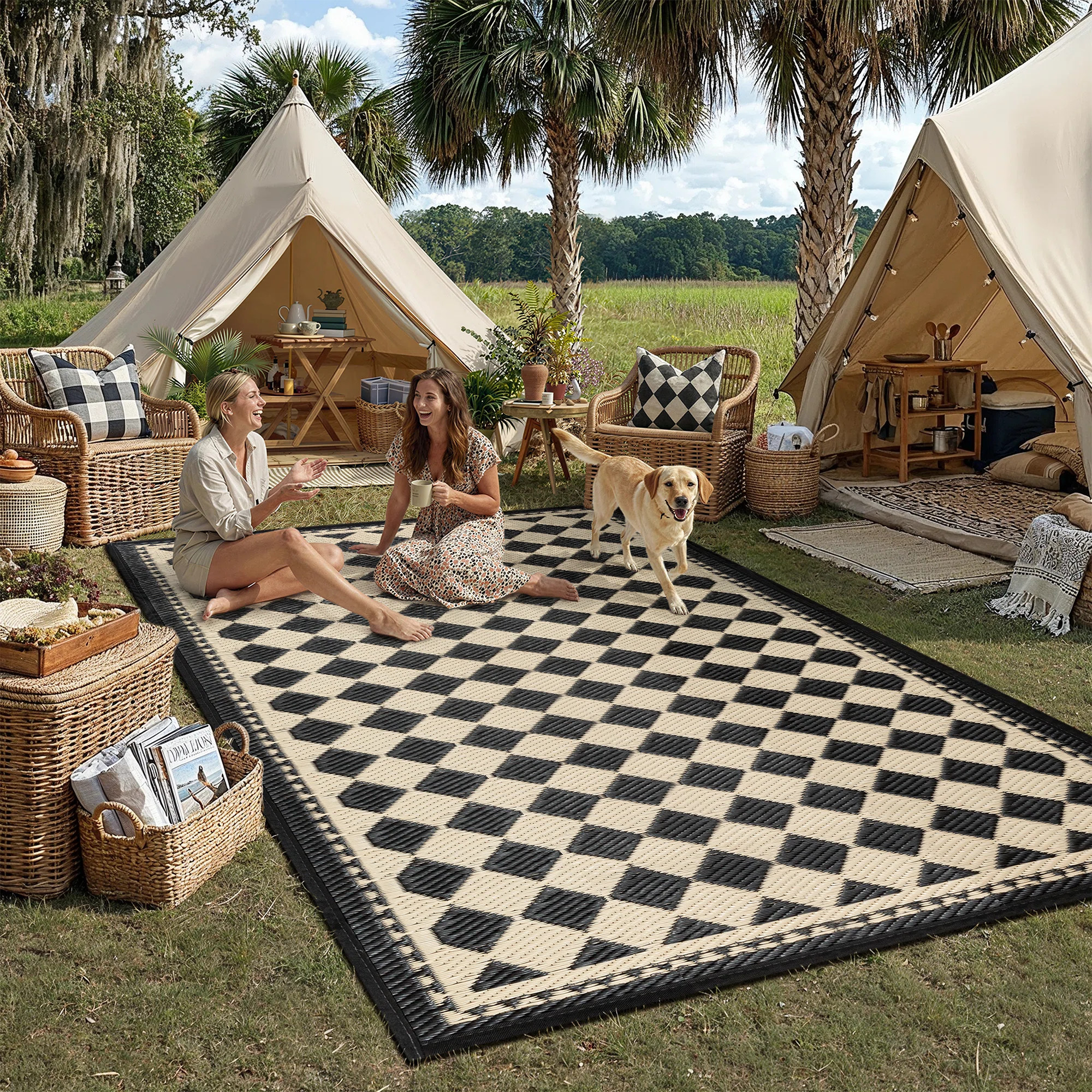 Enzo Geometric Checkered Waterproof Reversible Outdoor Rug | Wayfair North America