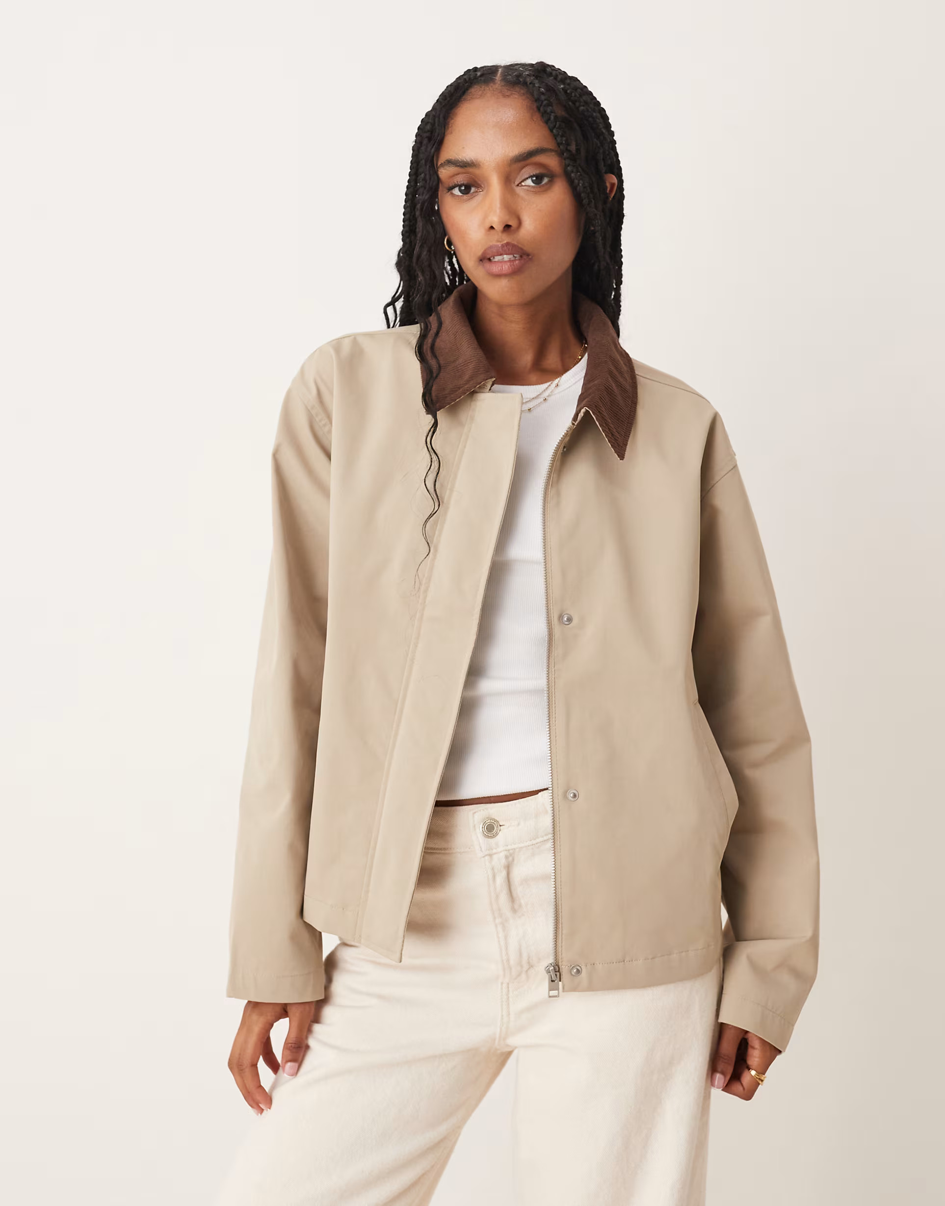 JJXX workwear barn jacket in cream with cord collar | ASOS | ASOS (Global)