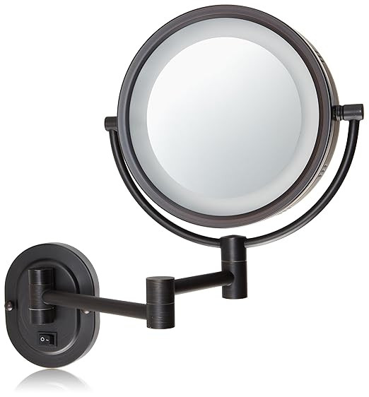 Jerdon HL65BZD 8-Inch Lighted Direct Wire Wall Mount Makeup Mirror with 5x Magnification, Bronze ... | Amazon (US)