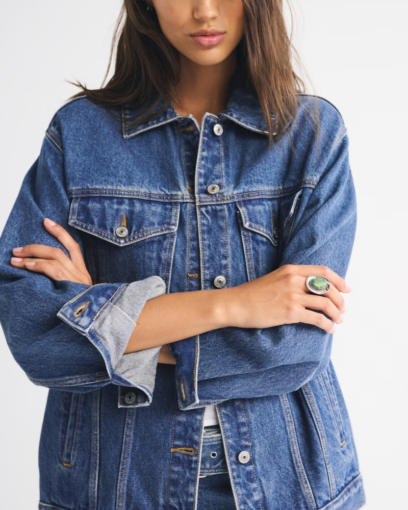 Women's Oversized Denim Trucker Jacket | Women's Coats & Jackets | Abercrombie.com | Abercrombie & Fitch (US)