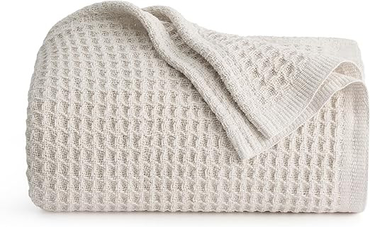 Bedsure 100% Cotton Large Throw Blankets for Couch - Waffle Weave Light Beige/Linen Throw Blanket... | Amazon (US)