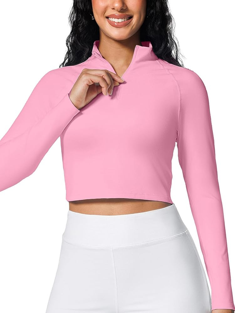BRXL Lightweight Women's Cropped Workout Jacket Half Zip Long Sleeve Athletic Shirt Pullover Runn... | Amazon (US)
