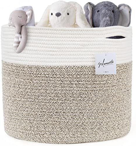 Cotton Rope Storage Basket, Extra Large Woven Basket with Handles for Living Room, Big Organizer ... | Amazon (US)