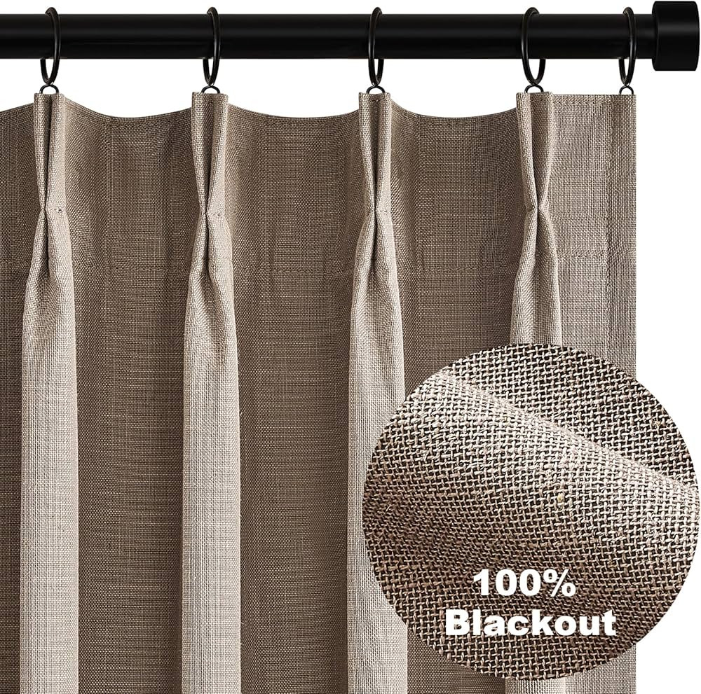Topfinel 102 Inches Long Custom Blackout Linen Curtains, Pinch Pleated Noise Cancelling Curtains ... | Amazon (US)
