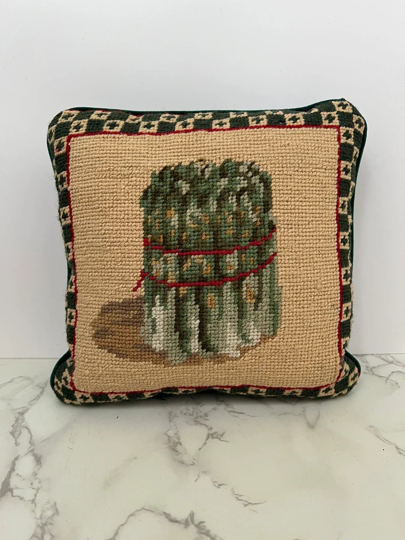 Vintage Needlpoint Asparagus Small Throw Pillow - Etsy | Etsy (US)