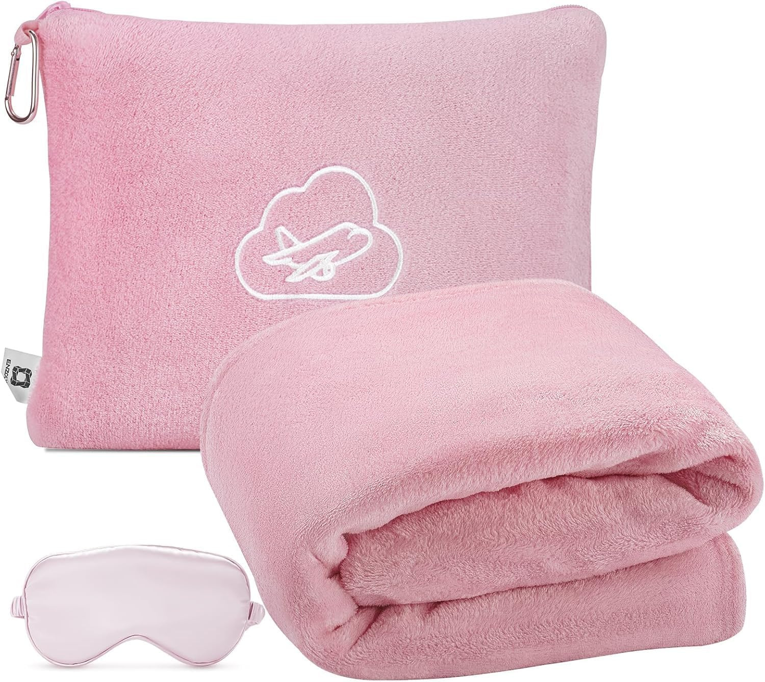 Travel Blanket Pillow,Airplane Blanket Compact with Bag Eye Mask, Ultra-Soft,Warm & Lightweight Included,Travel Essentials for Women & Men, Luggage Sleeve & Backpack Clip 65x40 in, Pink | Amazon (US)