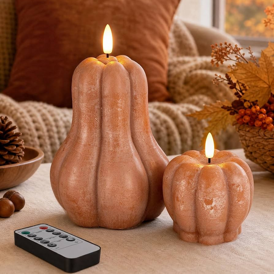 Fall Decor, Fall Decorations for Home, Terracotta Flameless Pumpkin Candles | Amazon (US)