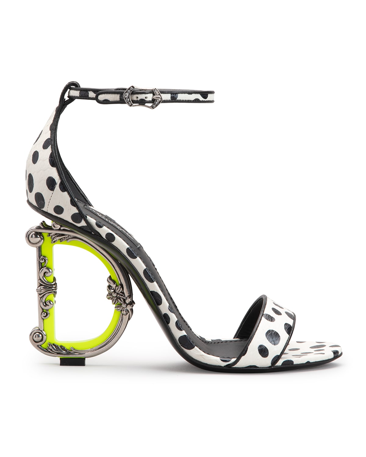 DG Barocco Polka-Dot Printed Snakeskin Heel Sandals | Neiman Marcus