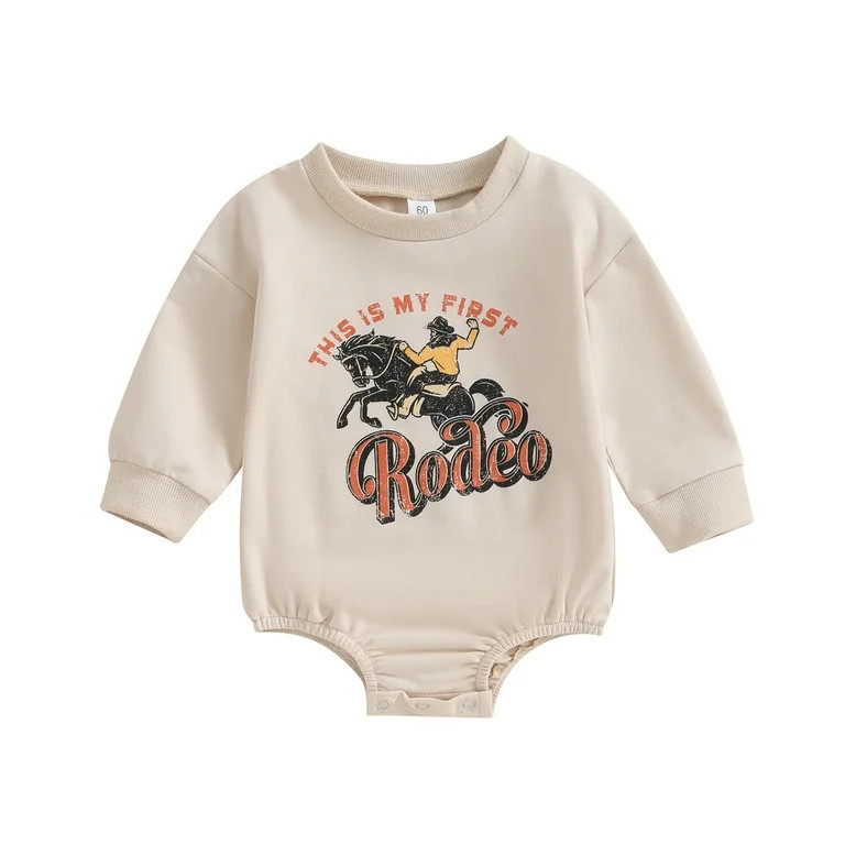 Elippeo Baby Boy Western Rompers 3M 6M 12M 18M Long Sleeve Round Neck Cowboy Print Bodysuit Newbo... | Walmart (US)