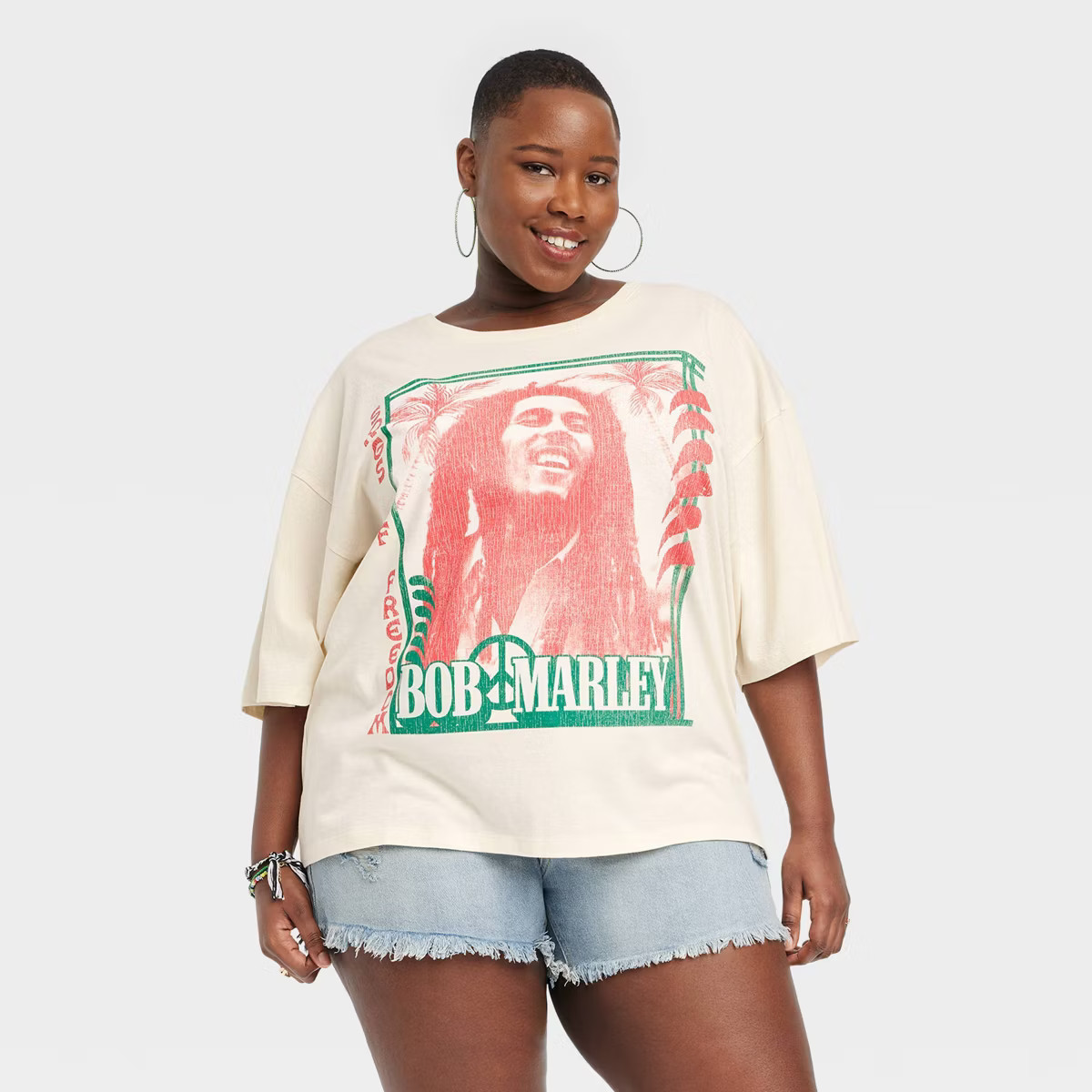 Women's Bob Marley Oversized Short Sleeve Graphic T-Shirt - Beige | Target