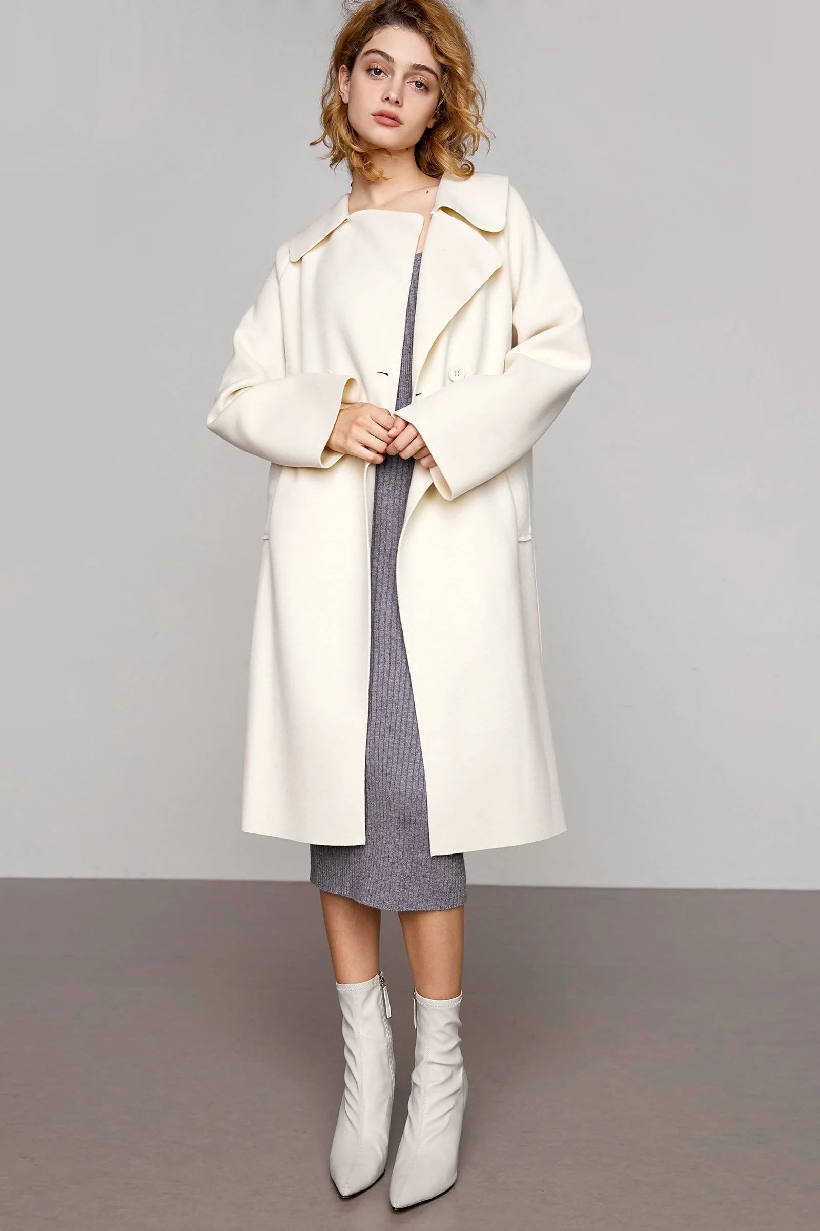 Maia Ivory Premium Wool Oversized Trench Coat | J.ING