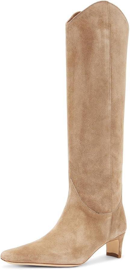 Pazzion Women Chic Wide Calf Square Toe Knee High Boots Low Heel Pull On Warm Long Booties Dressy... | Amazon (US)