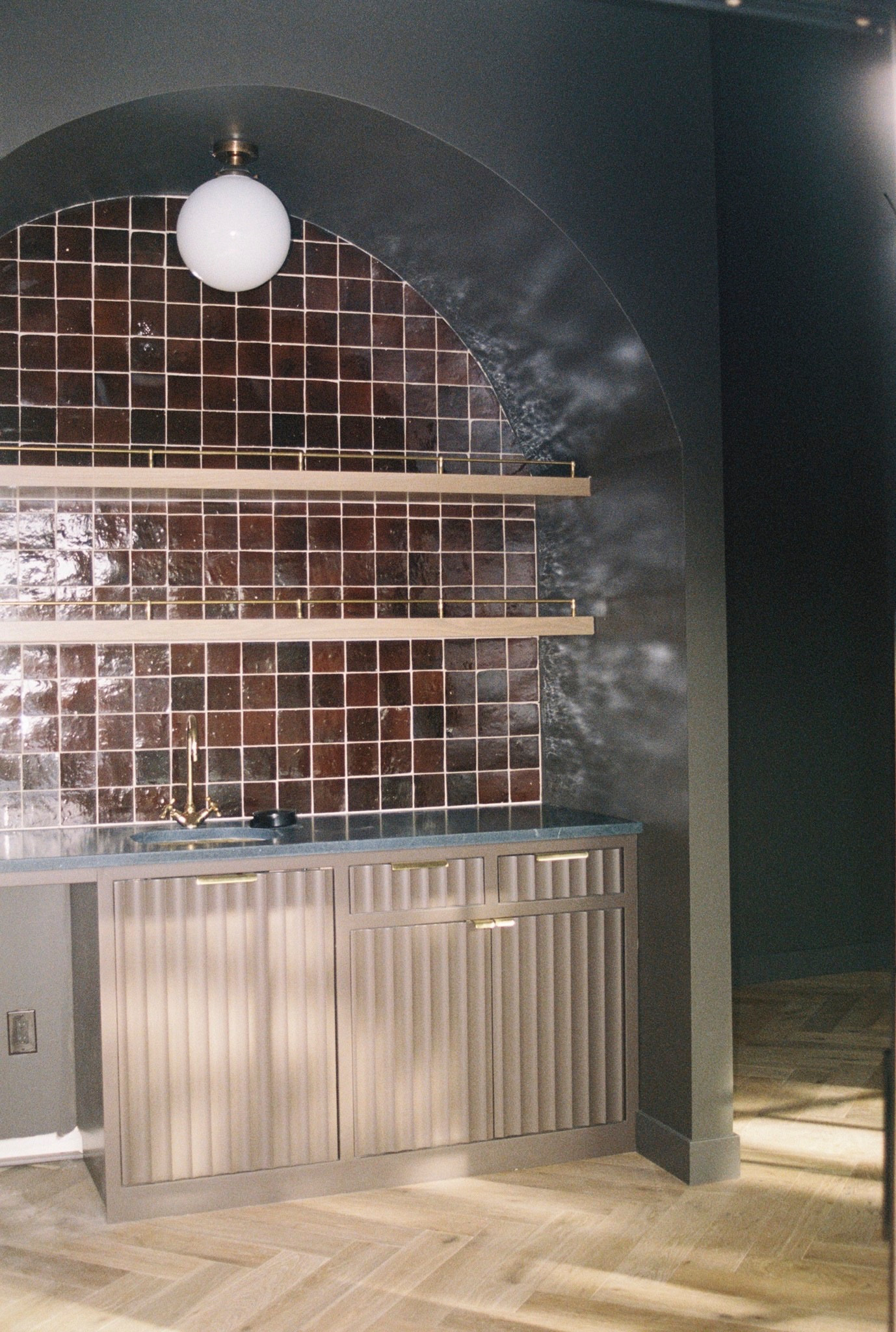 Our beautifully done wet bar. Just put the finishing touch up- this chic, soft, semi-flush ceiling light!

#LTKhome #LTKstyletip