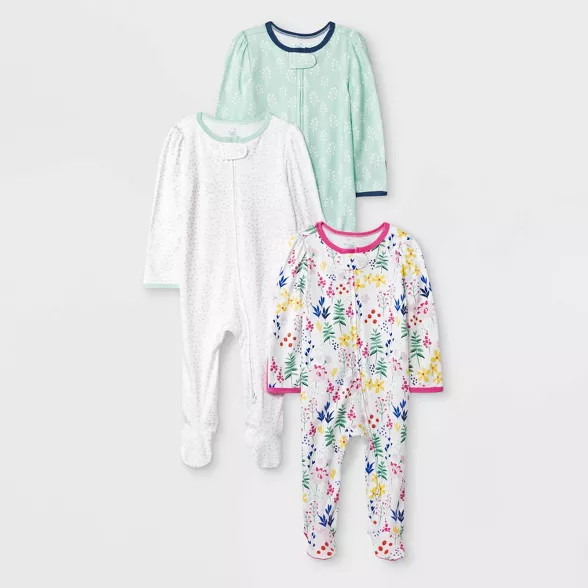 Baby Girls' 3pk Little Wildflower Zip Sleep N' Play Pajama Set - Cloud Island™ | Target