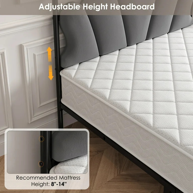 Homfa Full Size 4 Drawer Bed Frame, Heavy Duty Metal Platform Bed with Adjustable Velvet Upholste... | Walmart (US)