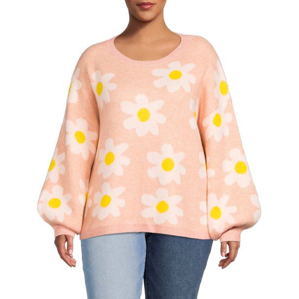 Dreamers By Debut Women's Plus Size Daisy Pullover Sweater - Walmart.com | Walmart (US)