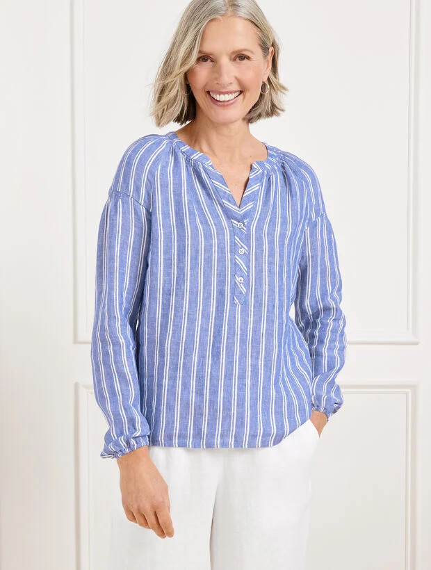 Lantern Sleeve Linen Top - Petal Stripe | Talbots