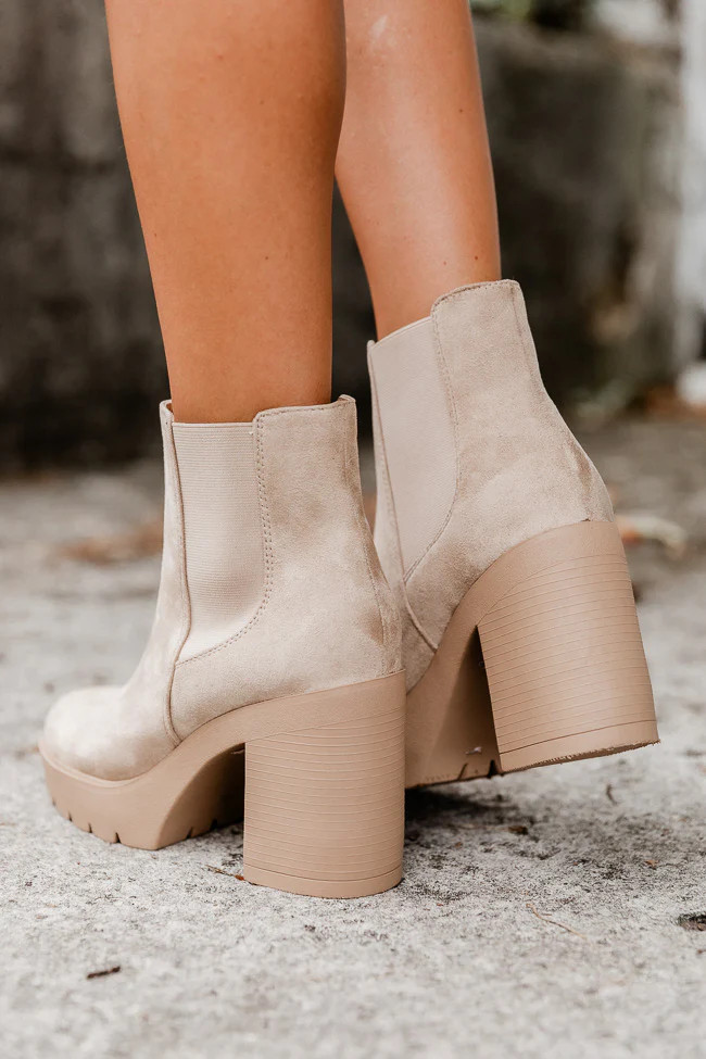 Barbara Beige Suede Platform Booties | Pink Lily