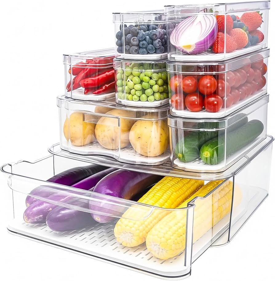 Fridge Organizers and Storage, 8 Pack Clear Freezer Organizer Bins with Lids for Kitchen, Pantry,... | Amazon (US)