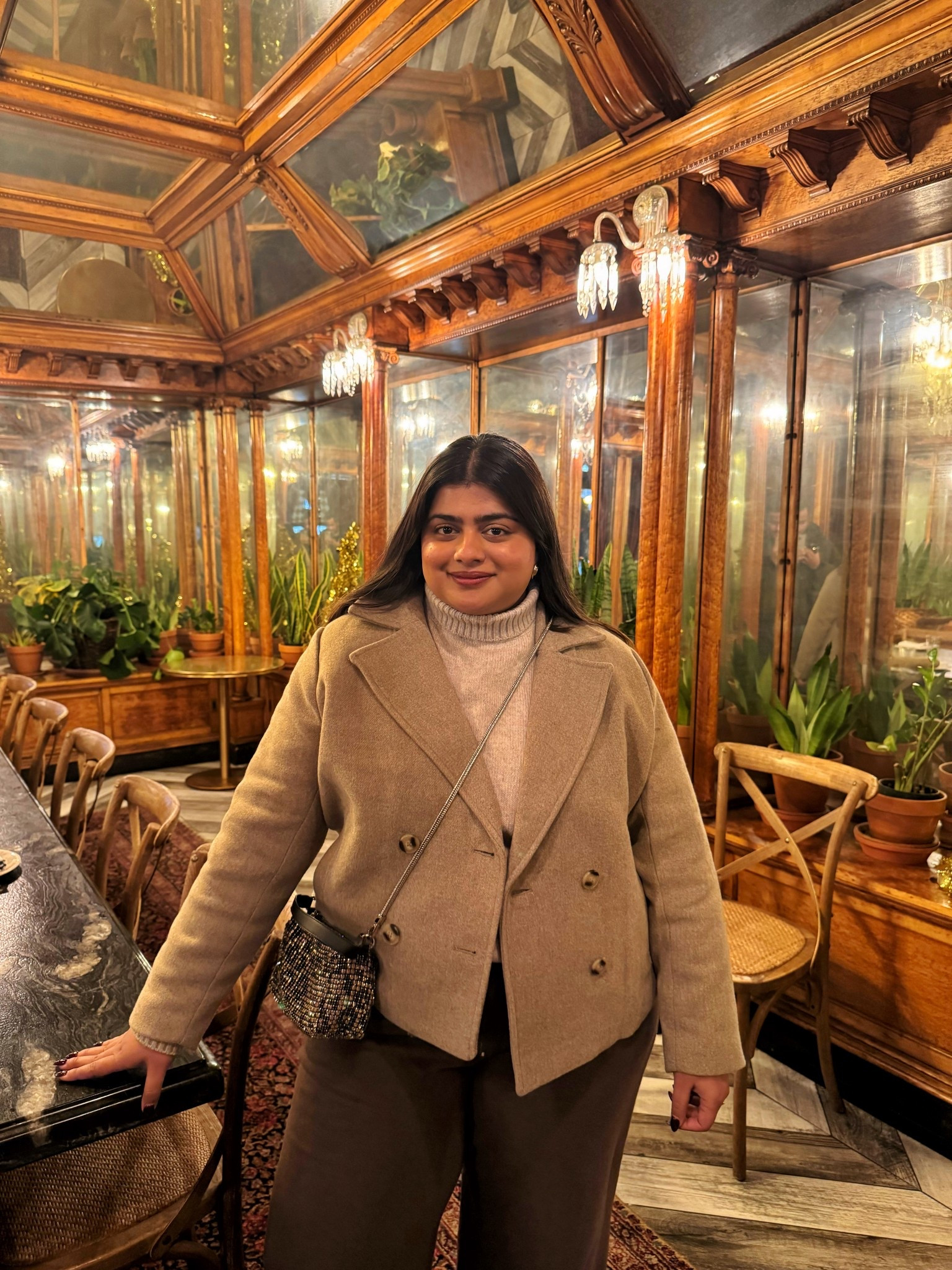 Beige winter coat from H&M. This exact color is sold out but linked same jacket in white.