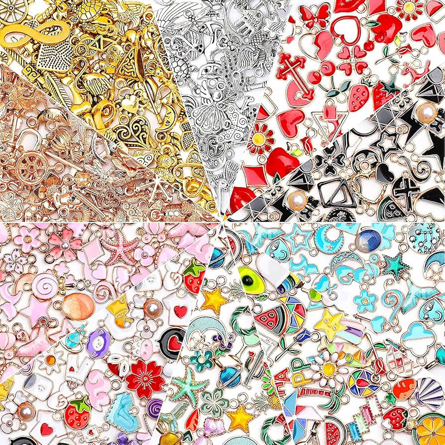 SANNIX 500Pcs Charms Bulk Wholesale Assorted Gold Plated Enamel Pendants Earring for Bracelet Nec... | Amazon (US)
