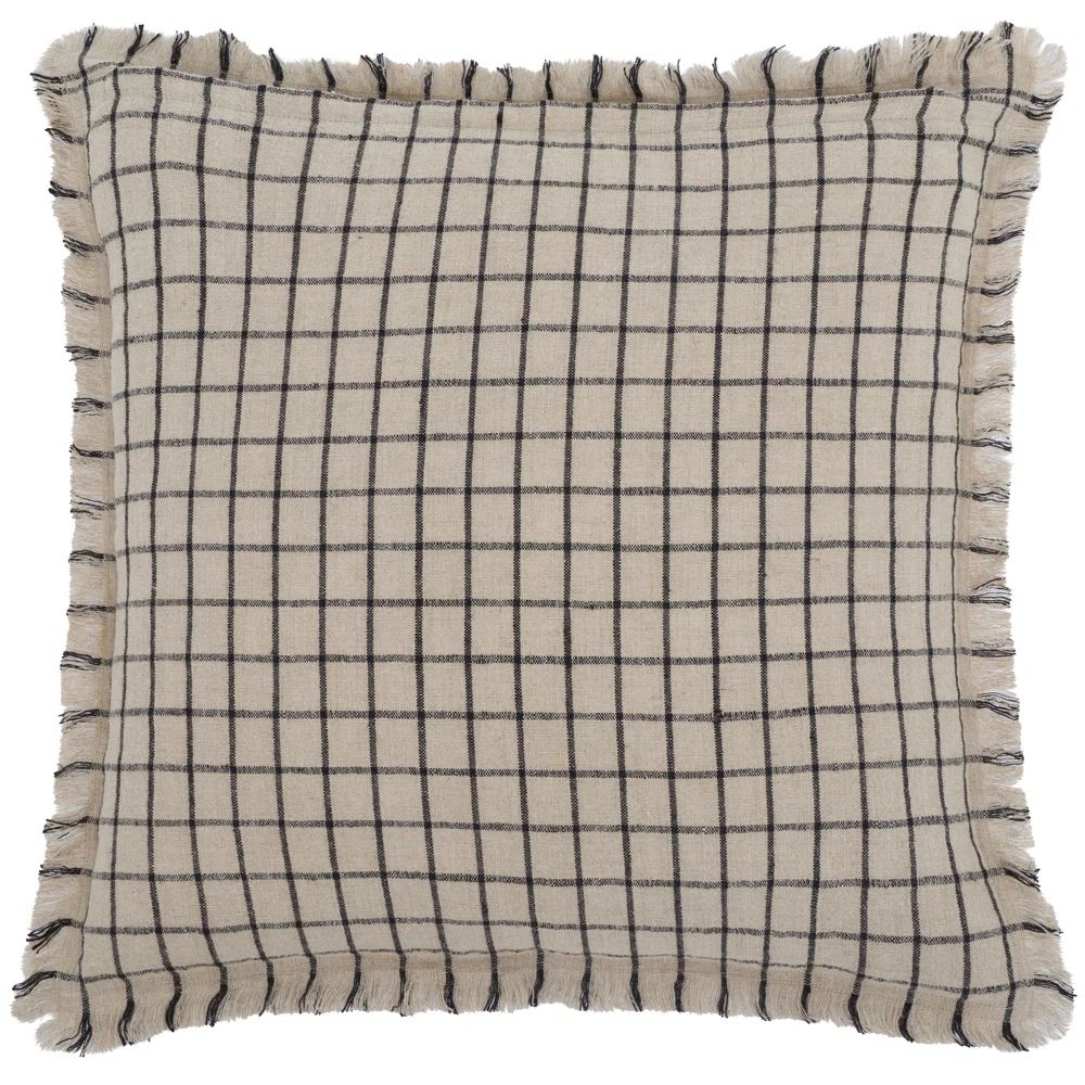 Gracie Oaks Jermail Fringed Linen Throw Pillow in Natural / Black | Wayfair | Wayfair North America