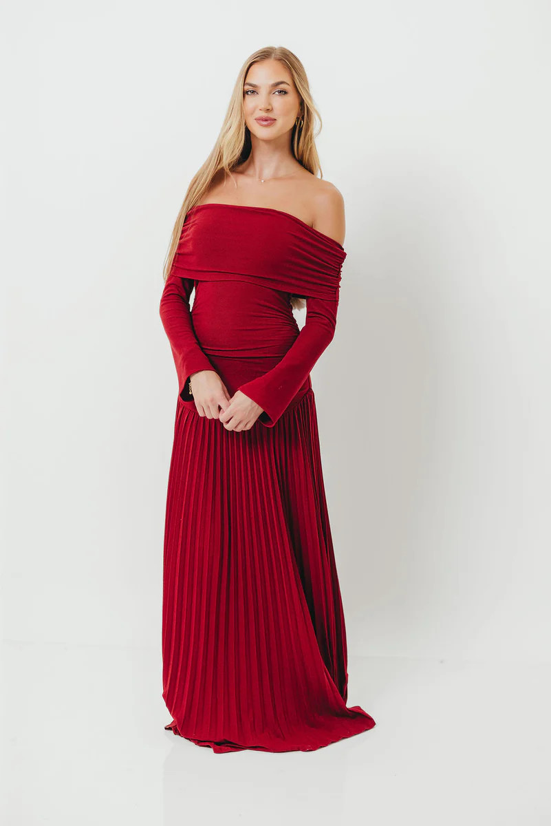 Lennox Long Sleeve Maxi Dress in Red - Bump Friendly *Final Sale* | Worth Collective