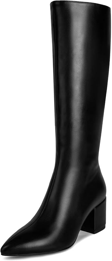 wetkiss Rhinestone/PU Low Chunky Pointed Toe Knee High Boots for Women with Full Bling Sparkly Cr... | Amazon (US)