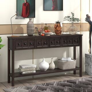 Qualler 60 in. Espresso Rectangle Wood Console Table with 2-Different Size Drawers CTM281290P - T... | The Home Depot