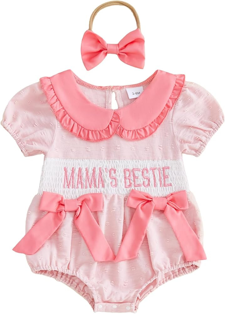 My First Mothers Day Baby Girl Outfit Mamas Bestie Short Sleeve Bubble Romper Doll Collar Smocked... | Amazon (US)