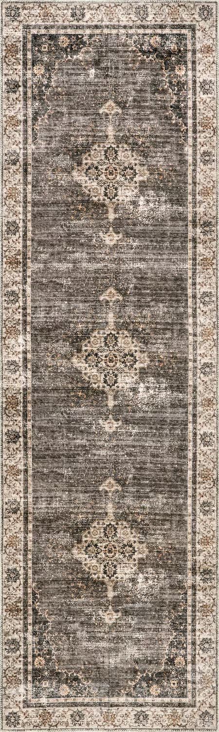 Brown Rosewood Vintage Washable 2' 6" x 8' Area Rug | Rugs USA