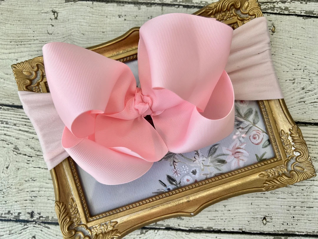 Big Pink Bow Stretchy Headband XL 6 Grosgrain Bow on Headband - Etsy | Etsy (US)