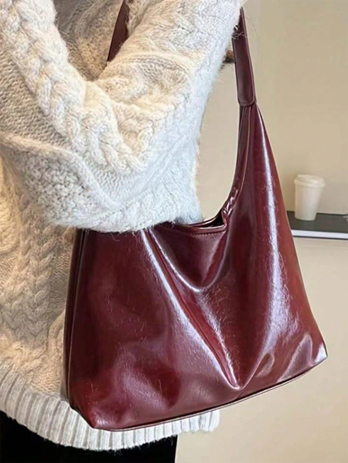 Retro Solid Color Tote Bag, Soft Leather PU Shoulder Bag, Women's Hobo Handbag For CommutingAnd Shopping | SHEIN