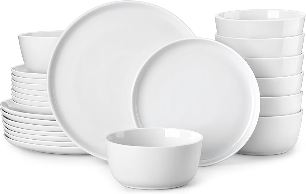MALACASA 24 Pieces Gourmet Porcelain Dinnerware Sets, Premium Plates and Bowls Set, High-Fired Ce... | Amazon (US)