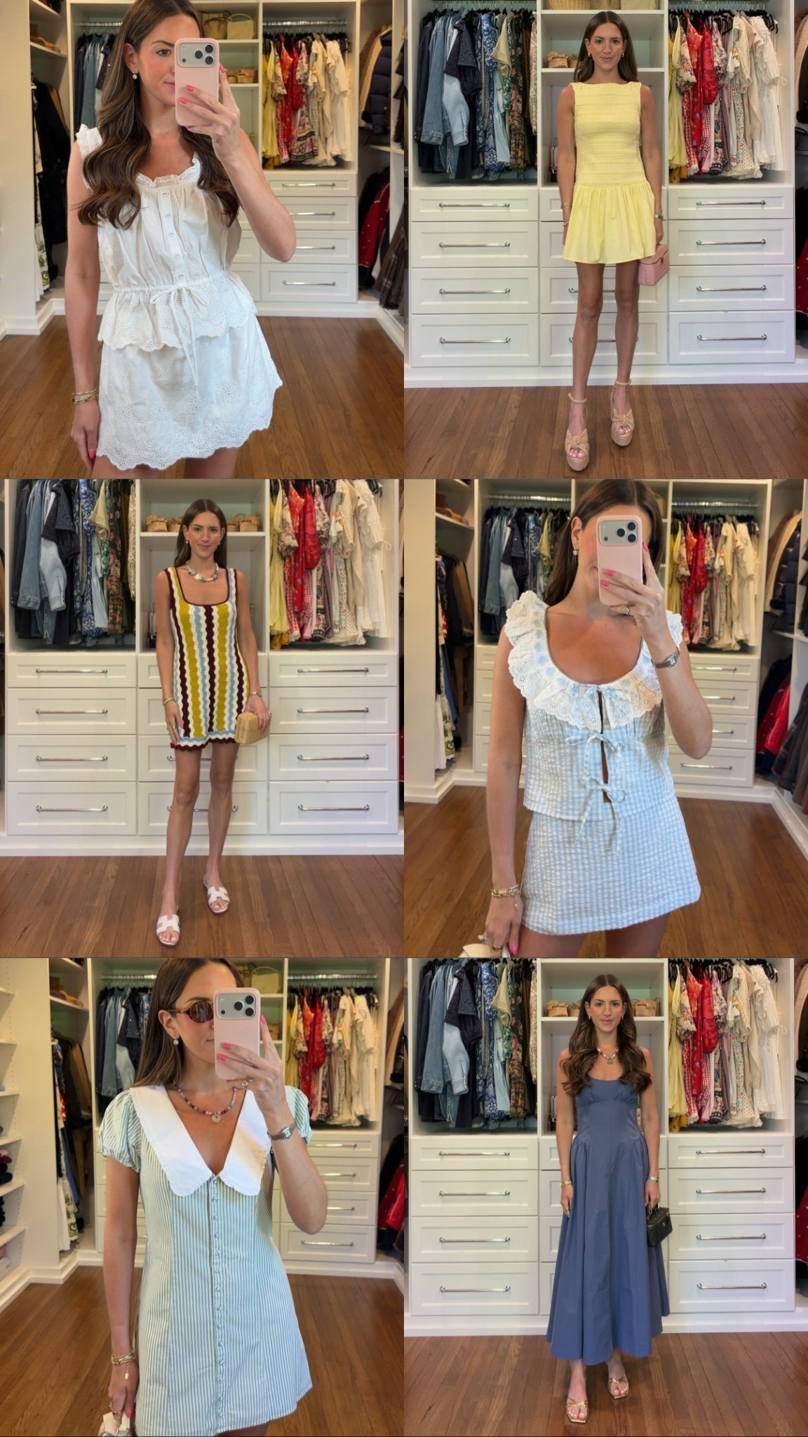 Stripe knit dress - xxsmall 
Blue gingha set - xsmall 
Yellow dress - xsmall petite 
Green stripe mini - xsmall petite 
Long blue dress - xsmall 
White mini dress - 4 
White set - xsmall 

#LTKSaleAlert #LTKgrwm #LTKootd