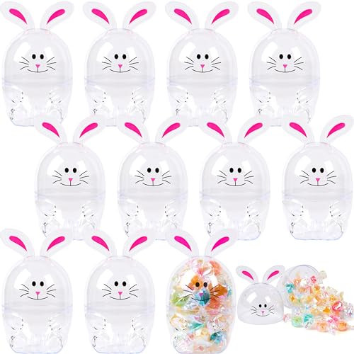 JOYIN 12 Pcs 3.7” Plastic Empty Bunny Shaped Easter Eggs Fillable, Clear Novelty White Plastic Bunny Egg for Easter Hunt, Themed Party, Basket Stuffers, Toys Filling Treats | Amazon (US)